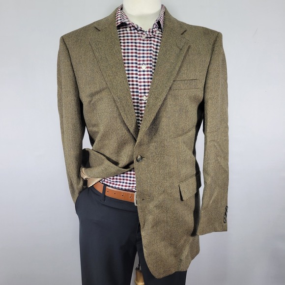 JOS A BANK Men's Tweed Flannel Sport Coat Blazer Two Button Herringbone Wool 42L